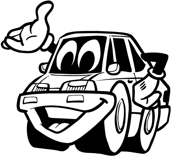 Comic car with hands and big smile vinyl sticker. Customize on line.     Autos Cars and Car Repair 060-0356 